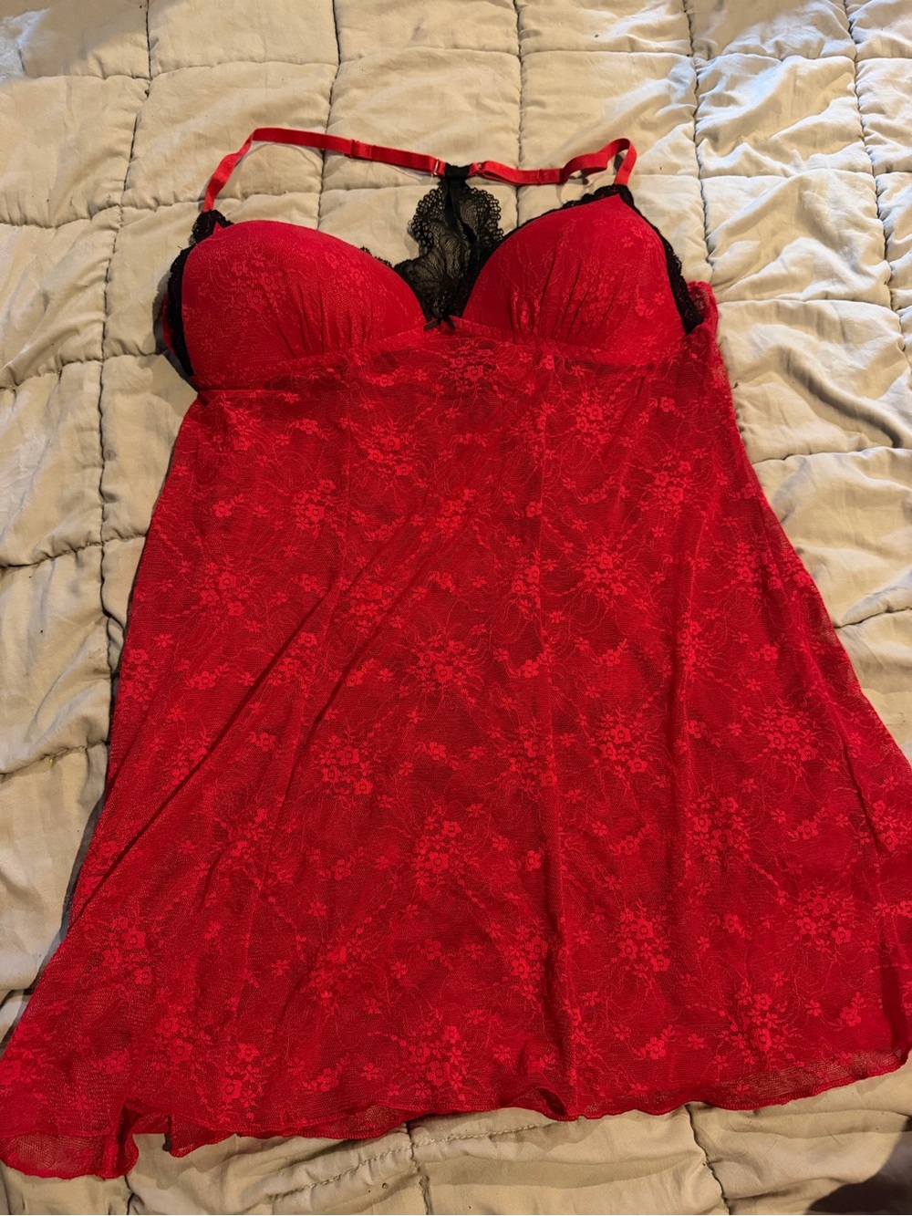 Apt. 9 Red Lace Chemise with Black Lace Accents